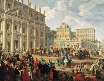 Charles de Bourbon besucht Papst Benedikt XIV. in St. Peter, Rom, 1745 von Giovanni Paolo Pannini